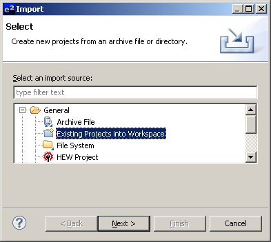 Importing the RX113 project into the e2studio Eclipse IDE