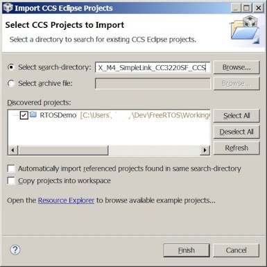 Selecting the RTOS source code when importing into Eclipse CDT