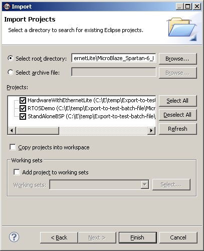 Selecting the RTOS Demo Source project during the SDK import process